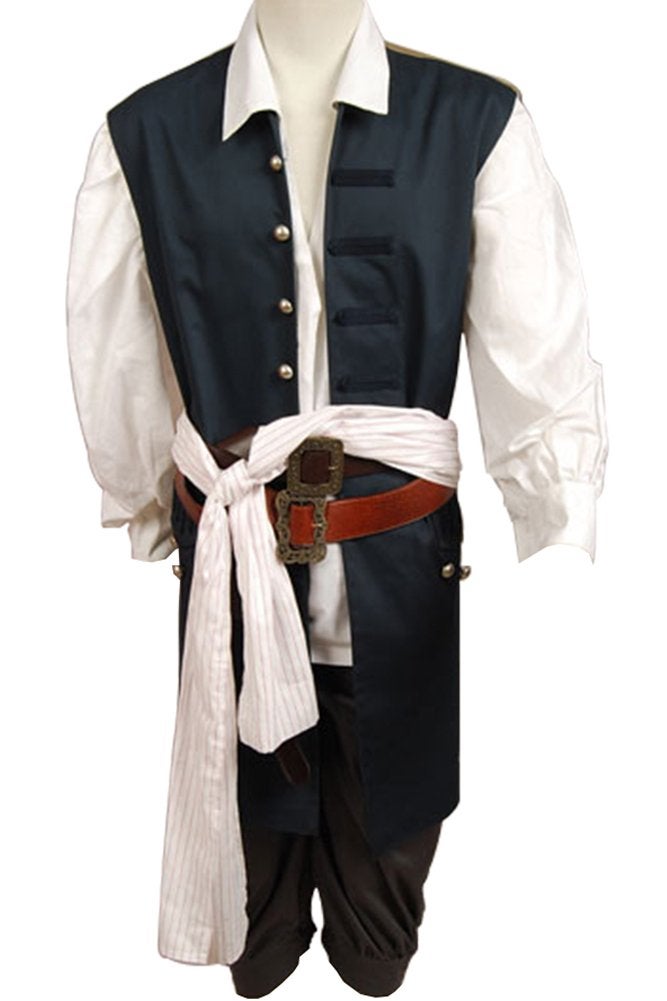 Cosplaysky Mens Pirates Cosplay Costume Pirate Jack Outfit Coat Belt Cosplay Props Halloween - Image 3